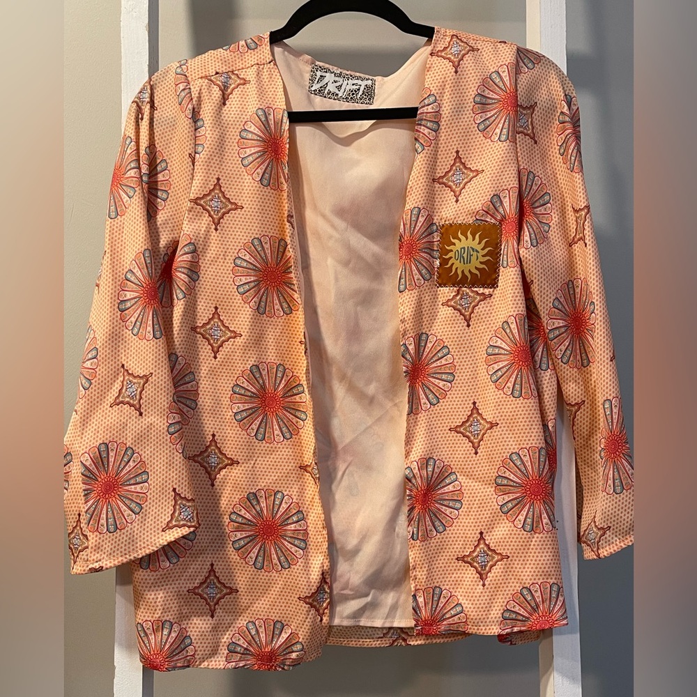 DRIFT retro bell sleeve hippie sun flower open front blouse layering kimono top